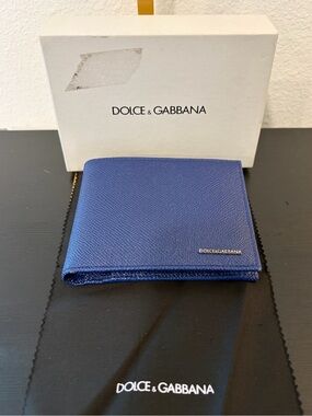 Dolce & Gabbana Blue Textured Leather Bifold Wallet